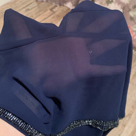 Alya Navy Blue Bell Sleeve Sheer Beaded Blouse - Picture 6 of 7